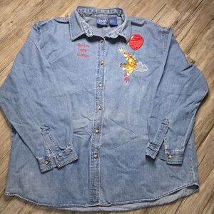 Vintage Disney Store Winnie the Pooh Embroidered Denim Button Down Shirt